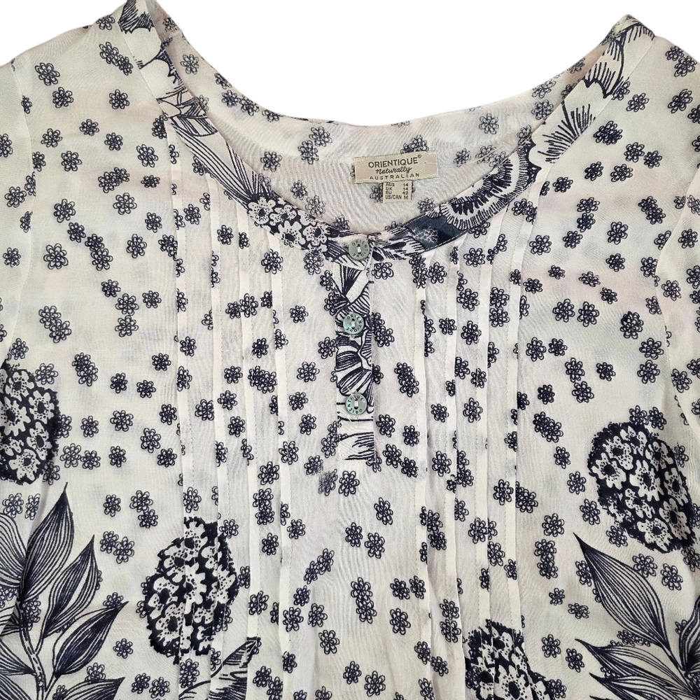 Orientique Australian Floral Rayon Tunic Blouse Size M Boho Cottagecore Resort - Picture 3 of 9